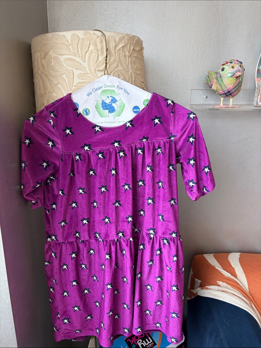 Kids Purple Star-Print Tiered Casual Dress velvet